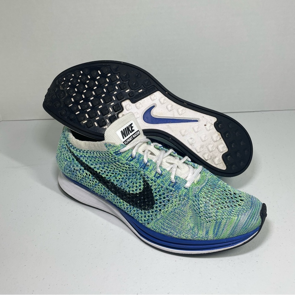 Size 8.0- Nike Men’s Flyknit Racer Tranquil Teal Blue Running Shoes 526628-104